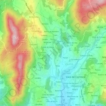 Areais topographic map, elevation, terrain