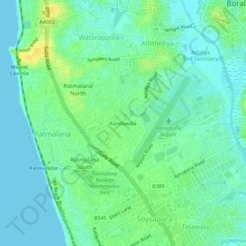 Kandawala topographic map, elevation, terrain
