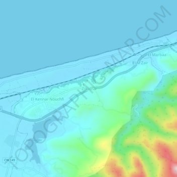 Zouitna topographic map, elevation, terrain