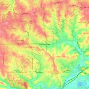 Manchester topographic map, elevation, terrain