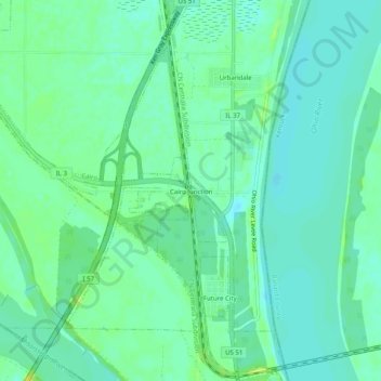 Cairo Junction topographic map, elevation, terrain