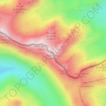 Pic d'Anéou topographic map, elevation, terrain