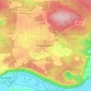 Haunstetten topographic map, elevation, terrain