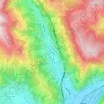 Auen topographic map, elevation, terrain