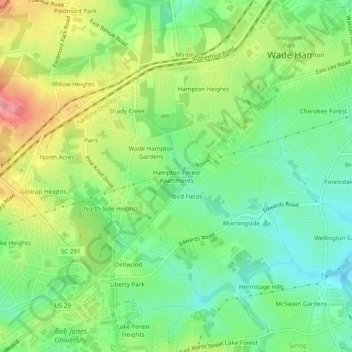 Hampton Forest Apartments topographic map, elevation, terrain