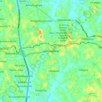 Homagama topographic map, elevation, terrain