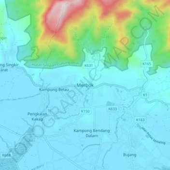 Merbok topographic map, elevation, terrain
