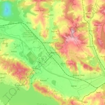 Lukavac topographic map, elevation, terrain