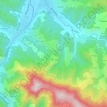Paloubard topographic map, elevation, terrain