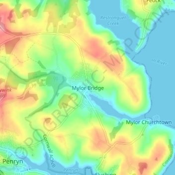 Mylor Bridge topographic map, elevation, terrain