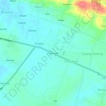 Prayungan topographic map, elevation, terrain