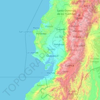 Guayas topographic map, elevation, terrain