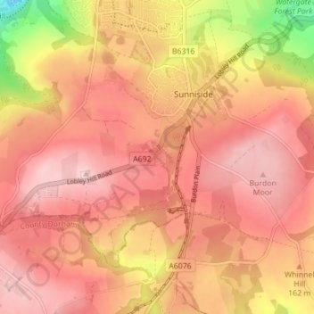Marley Hill topographic map, elevation, terrain