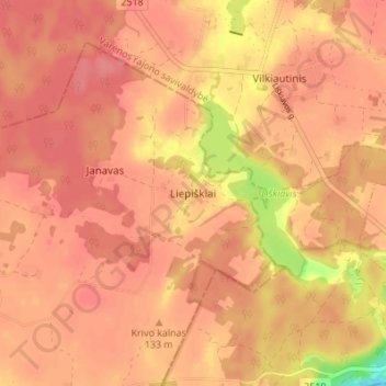 Liepiškiai topographic map, elevation, terrain