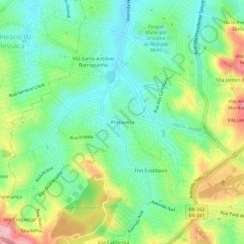 Primavera topographic map, elevation, terrain