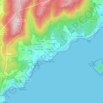 O Covelo topographic map, elevation, terrain