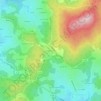 Les Écharmeaux topographic map, elevation, terrain