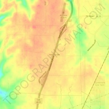 Holland Gin topographic map, elevation, terrain