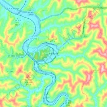 Pikeville topographic map, elevation, terrain