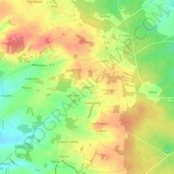 Largnac topographic map, elevation, terrain