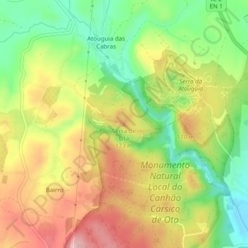 Serra de Ota topographic map, elevation, terrain