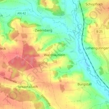 Waldhäuslein topographic map, elevation, terrain