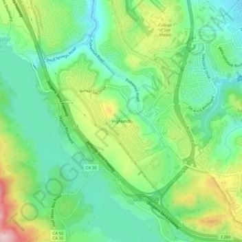 Highlands topographic map, elevation, terrain