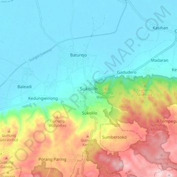 Sukolilo topographic map, elevation, terrain