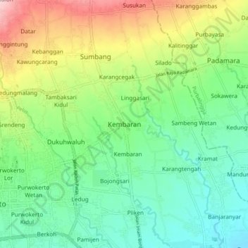 Kembaran topographic map, elevation, terrain