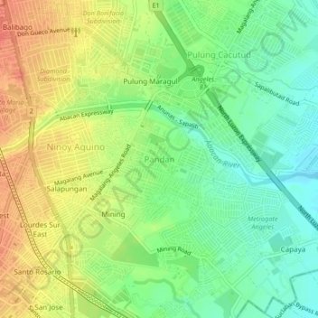 Pandan topographic map, elevation, terrain