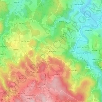 Mendigoules topographic map, elevation, terrain