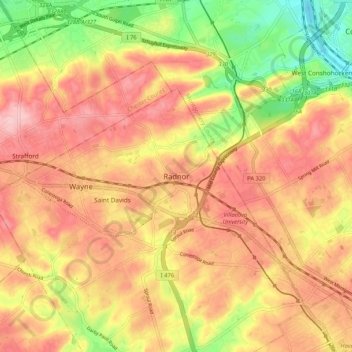 Radnor topographic map, elevation, terrain