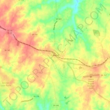 Louisa topographic map, elevation, terrain