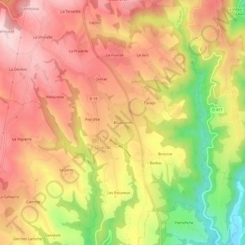 Bournarel topographic map, elevation, terrain