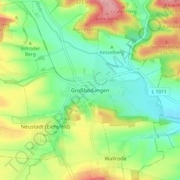 Großbodungen topographic map, elevation, terrain