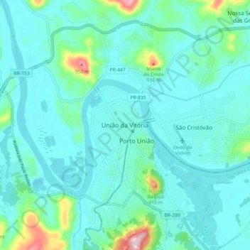 União da Vitória topographic map, elevation, terrain