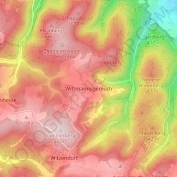 Wittmannsgereuth topographic map, elevation, terrain