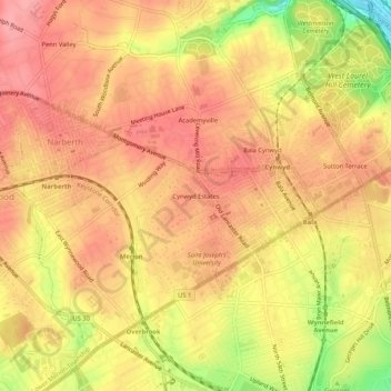 Cynwyd Estates topographic map, elevation, terrain