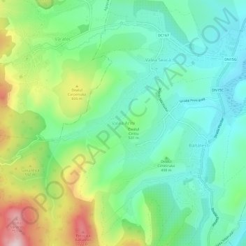 Valea Arini topographic map, elevation, terrain
