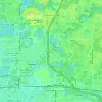 Green Grass Acres topographic map, elevation, terrain