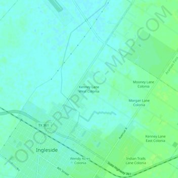 Kenney Lane West Colonia topographic map, elevation, terrain