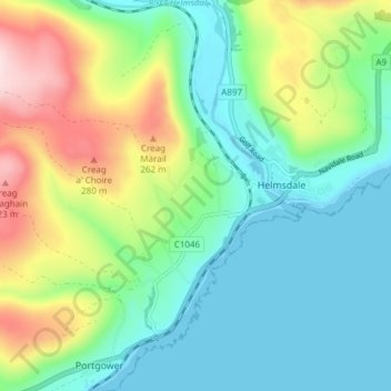 West Helmsdale topographic map, elevation, terrain