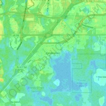 Celebration topographic map, elevation, terrain
