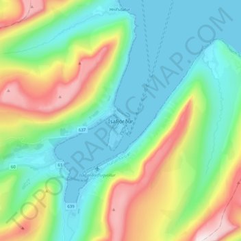 Ísafjörður topographic map, elevation, terrain