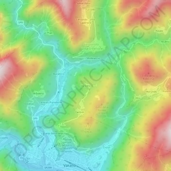 Verzimo topographic map, elevation, terrain