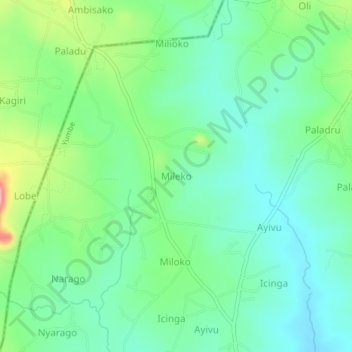 Mileko topographic map, elevation, terrain