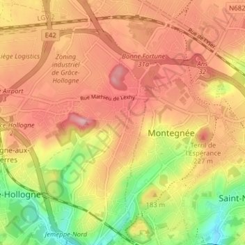 Grâce-Berleur topographic map, elevation, terrain