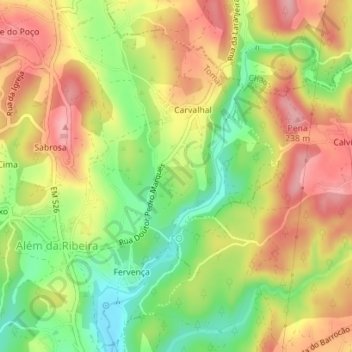 Cerrada das Pias topographic map, elevation, terrain