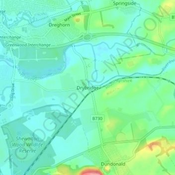 Drybridge topographic map, elevation, terrain