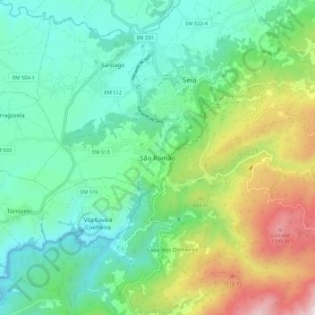 São Romão topographic map, elevation, terrain